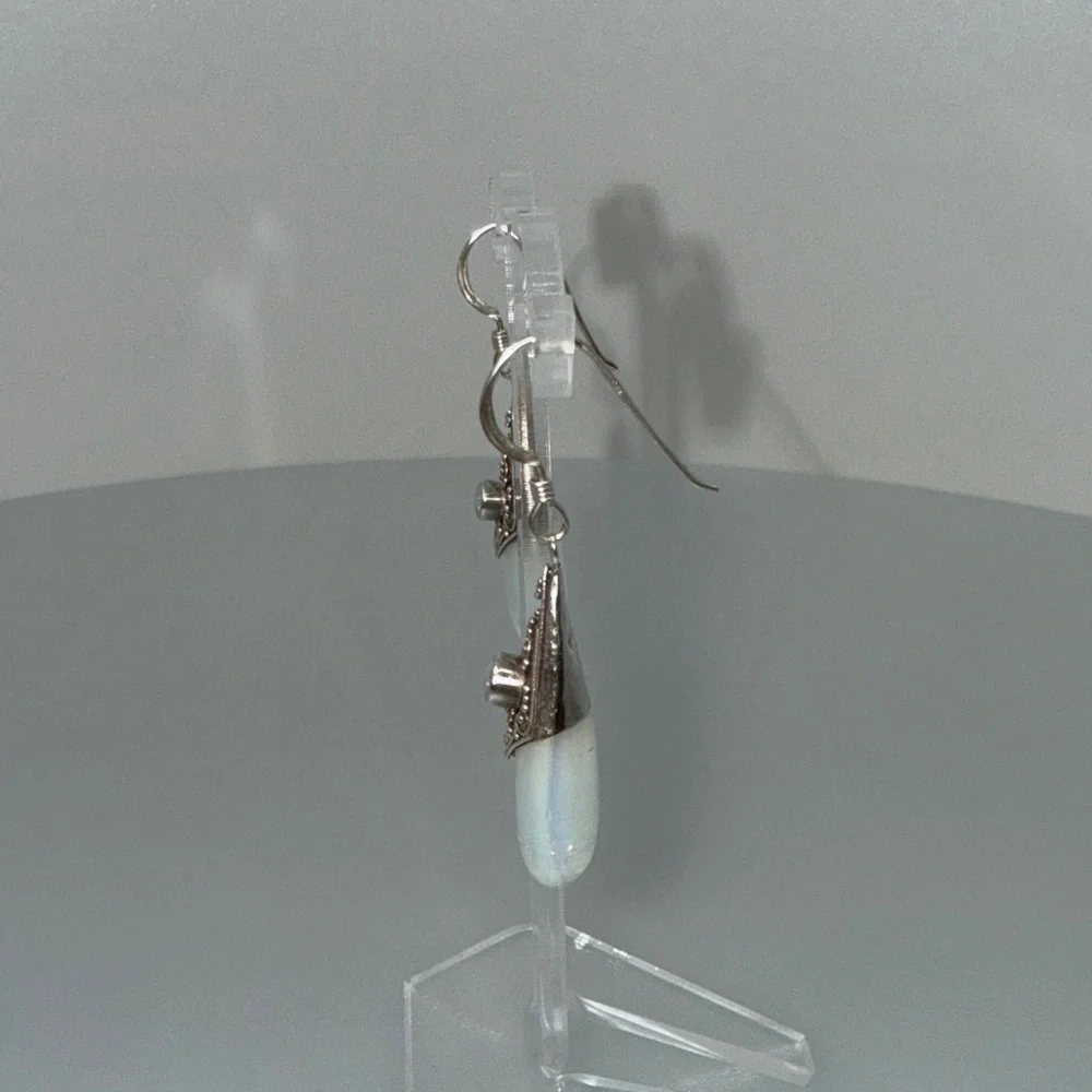 Elegant 925 sterling Silver and White Opal Teardrop Earrings